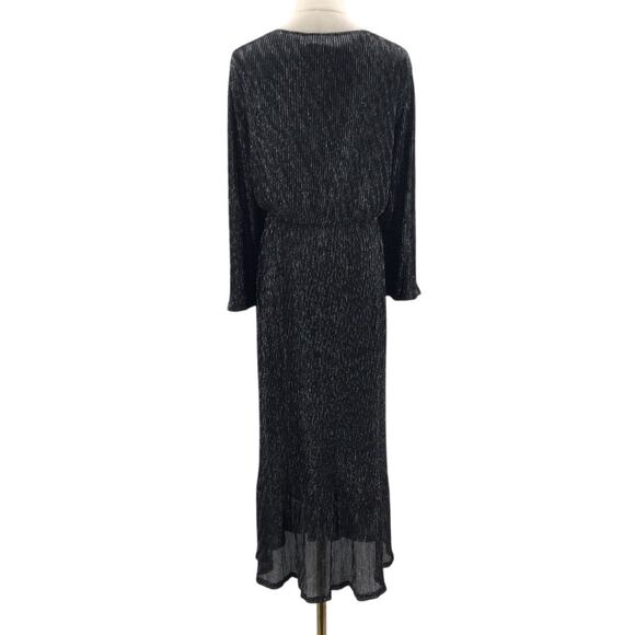 BLOOMCHIC 18-20 2X Plus black metallic elastic waist pockets midi dress NEW B80 - Picture 2 of 8